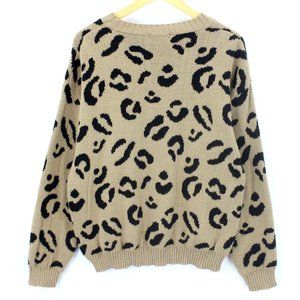 Boohoo Sweater Crewneck Women's Beige & Black Leopard Pattern Pullover Size L